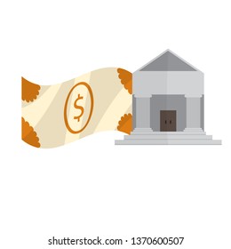 Bank building with a bill icon. Vector illustration design