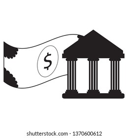 Bank building with a bill icon. Vector illustration design