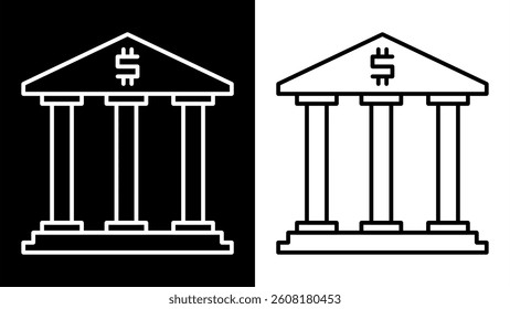 Bank building black and white image line. Investment and finance concept.