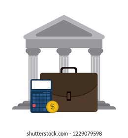 Bank building and briefcase
