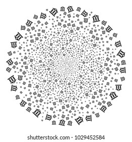 Bank Building burst round cluster. Object pattern organized from scattered bank building design elements as exploding circle. Vector illustration style is flat iconic symbols.