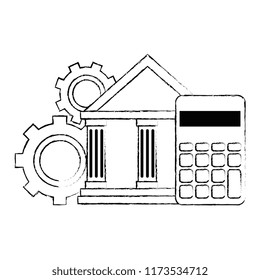 bank building with calculator and gears