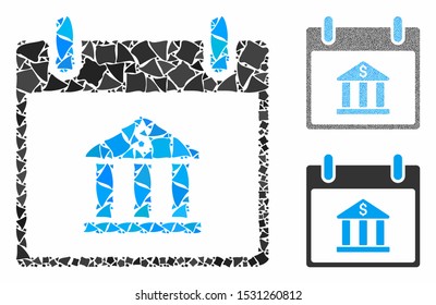Bank building calendar day composition of tuberous items in different sizes and color tints, based on bank building calendar day icon. Vector trembly items are organized into composition.