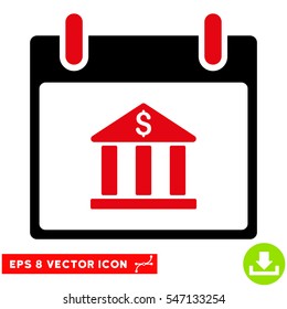 Bank Building Calendar Day icon. Vector EPS illustration style is flat iconic bicolor symbol, intensive red and black colors.