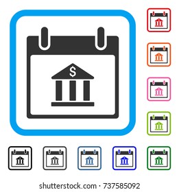 Bank Building Calendar Day icon. Flat grey iconic symbol in a light blue rounded rectangle. Black, gray, green, blue, red, orange color additional versions of Bank Building Calendar Day vector.