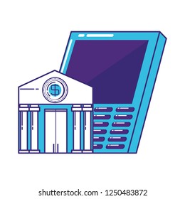 bank building with cellphone