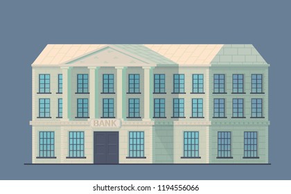 Bank building in the city. Administrative financial state institution for the storage of money and other valuable property. Vector illustration.