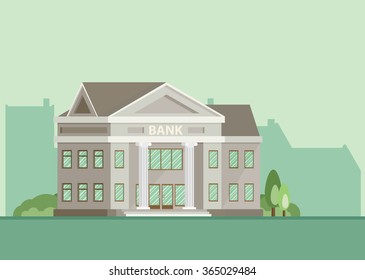 Bank building in city space. Flat vector.