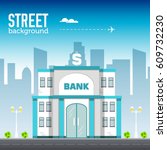 bank building in city space with road on flat syle background concept. Vector illustration design