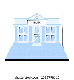 Bank Building With Classic Architecture In Flat Vector Illustration Symbolizing Financial Institutions, Banking Services, And Economic Stability, Isolated On White Background.