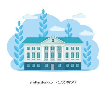 Bank building with classic facade isolated on white background. Government federal financial institute. Vector cartoon design