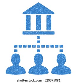 Bank Building Client Links grainy textured icon for overlay watermark stamps. Flat symbol with scratched texture. Dotted vector cobalt ink rubber seal stamp with grunge design on a white background.