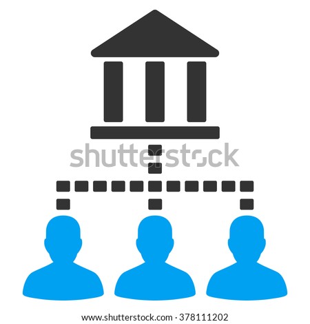 Bank Building Client Links vector icon. Style is bicolor flat symbol, blue and gray colors, dots are rounded rectangles, white background.