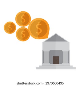 Bank building with a coin icon. Vector illustration design