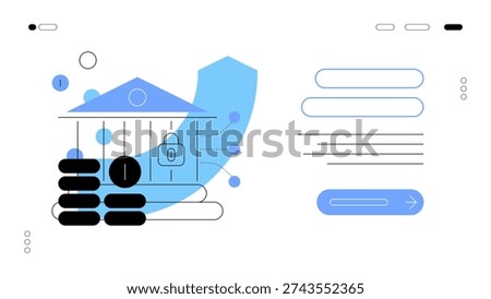 Bank building with coin stack. Fintech and online digital banking. Business growth concept. Flat illustration. Webpage template. Vector file.