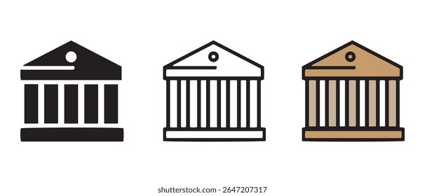 Bank building with Columns different style icon set.