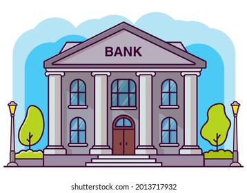 Bank Building Columns Flat Cartoon Style Stock Vector (Royalty Free ...