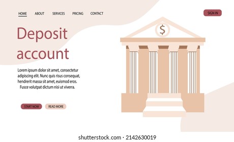 The bank is a building with columns. Greek antique building. Library, theater, courthouse. Vector stock illustration for banner, power, website.