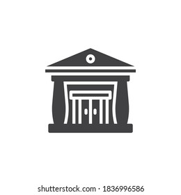 Bank building with columns vector icon. filled flat sign for mobile concept and web design. Court house building glyph icon. Symbol, logo illustration. Vector graphics