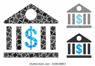 Bank building composition of abrupt items in different sizes and shades, based on bank building icon. Vector rugged items are combined into composition.