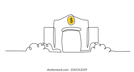 Bank building in continuous one line drawing. Financial architecture concept with a minimalist style.