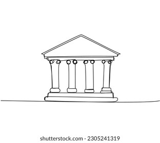 Bank, bank building, court, building with columns one line art. Continuous line drawing of bank, money, finance, financial, payment, data, savings, economic, wealth, credit