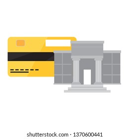 Bank building with a credit card icon. Vector illustration design