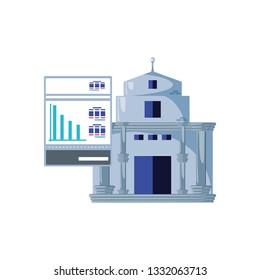 bank building and document with infographic