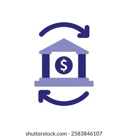 Bank Building with Dollar Symbol and Arrows