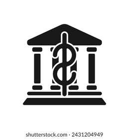 Edificio del banco con el icono del vector del dólar. Vector de institución financiera. Logotipo de banca por internet, transacciones, pago. Almacenamiento de fondos. Seguridad financiera. Ilustración vectorial.