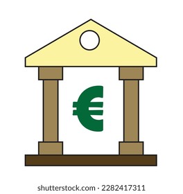 A bank building with euro sign - Financial illustration - vector , icon 