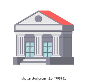 Bank Building Exterior With Antique Columns And Triangle Roof Icon Isometric Vector Illustration. Federal Architecture Financial Public Department Institution Isolated. Courthouse, Government Facade