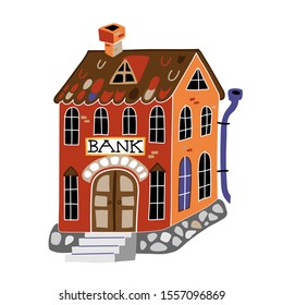Bank building exterior illustration. Money saving and investing service. Financial institution modern building facade architecture isolated vector clipart. Commercial, investment bank