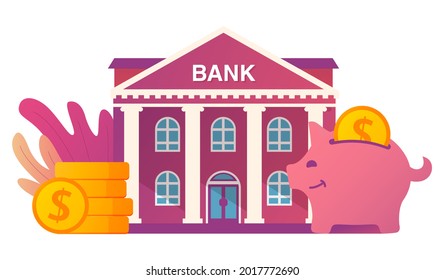 Bank Building Facade Columnsputting Money Coin Stock Vector (Royalty ...