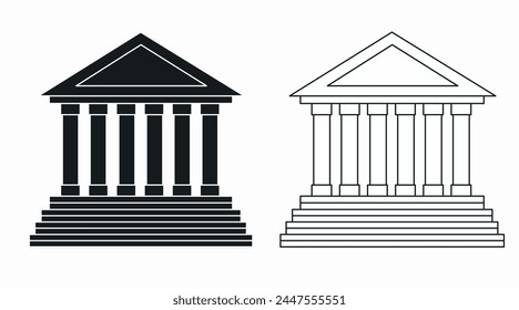 Bank building facade icon. Vector isolated flat editable illustration set