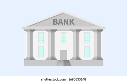 Bank building facade. Bank isolated vector icon. Blue with column. Classic court illustration. Flat vector illustration