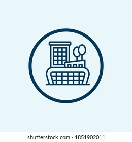 Bank building facade. Bank isolated vector icon. Blue with column. Classic court illustration. Flat vector illustration