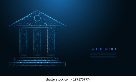Bank building facade line connection. Low poly wireframe design. Abstract geometric background. vector illustration.