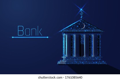 Bank building facade, university or government institution isolated on dark-blue background. Architecture building with columns. Vector illustration.plexus style.low poly.dots. EPS 10