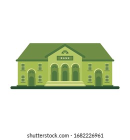 Bank building facade Vector illustration, Bank, university or government institution isolated on white background.  Flat style Architecture building with Green color. 