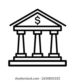 Edifício de banco, ícone relacionado a banco e financeiro, estrutura de tópicos de traçado editável