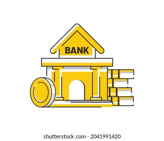 bank building, bank financing, money exchange, financial services, ATM, Concept for web page,flat design icon vector illustration
