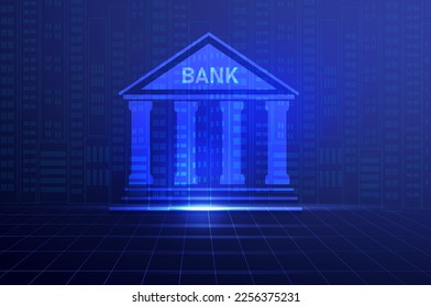 Bank building, bank financing, money exchange, financial services, ATM vector illustration