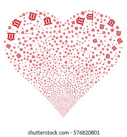 Bank Building fireworks with heart shape. Vector illustration style is flat red iconic symbols on a white background. Object love heart done from scattered symbols.