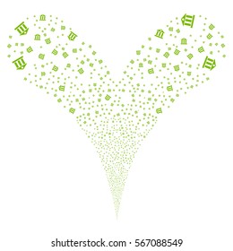 Bank Building fireworks stream. Vector illustration style is flat eco green iconic symbols on a white background. Object double fountain made from random pictograms.