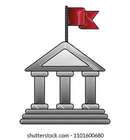 bank building with flag in pole isolated icon