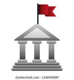 bank building with flag in pole isolated icon