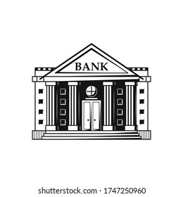 Bank building flat design black icon on white background.