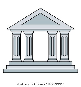 Icono de vector plano de construcción de banco. Vista clásica de la construcción de la institución financiera. Ilustración aislada sobre fondo blanco.