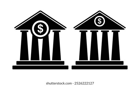 Icono de Vector plano del edificio del banco y diseño del símbolo